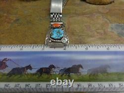 Early Zuni Effie C Sterling Turquoise Coral Snake Watch Tips Cuff Old Pawn Era