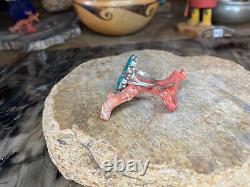 Early Zuni Flower Inlay Ring Virgil Dishta Turquoise Sterling Silver