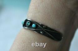 Early Zuni Harvey Era Turquoise Ingot Sterling Silver Turquoise Cuff Bracelet