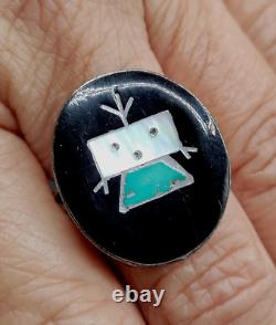 Early Zuni Kachina Sterling Multi Gemstone Inlay Ring Sz 7.25 John Gordon Leak