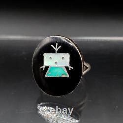 Early Zuni Kachina Sterling Multi Gemstone Inlay Ring Sz 7.25 John Gordon Leak