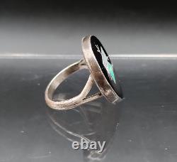 Early Zuni Kachina Sterling Multi Gemstone Inlay Ring Sz 7.25 John Gordon Leak