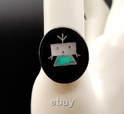 Early Zuni Kachina Sterling Multi Gemstone Inlay Ring Sz 7.25 John Gordon Leak