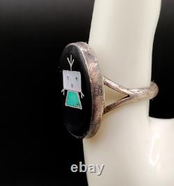 Early Zuni Kachina Sterling Multi Gemstone Inlay Ring Sz 7.25 John Gordon Leak