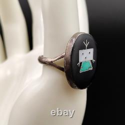 Early Zuni Kachina Sterling Multi Gemstone Inlay Ring Sz 7.25 John Gordon Leak