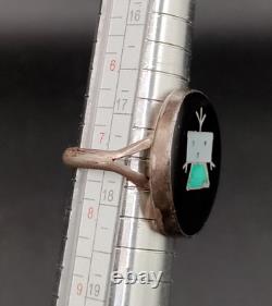 Early Zuni Kachina Sterling Multi Gemstone Inlay Ring Sz 7.25 John Gordon Leak