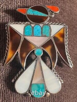 Early Zuni Masterpiece Thunderbird Pin Channel Inlay Rare Natural Shells Stones