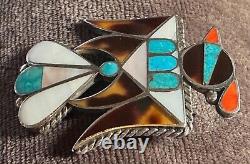 Early Zuni Masterpiece Thunderbird Pin Channel Inlay Rare Natural Shells Stones