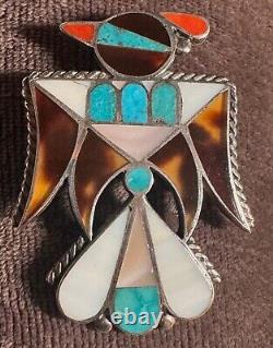 Early Zuni Masterpiece Thunderbird Pin Channel Inlay Rare Natural Shells Stones