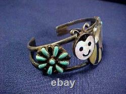 Early Zuni Most Charming Bumble Bee Inlay Turquoise Sterling Bracelet