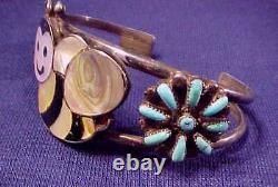 Early Zuni Most Charming Bumble Bee Inlay Turquoise Sterling Bracelet