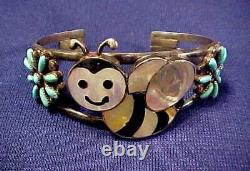 Early Zuni Most Charming Bumble Bee Inlay Turquoise Sterling Bracelet