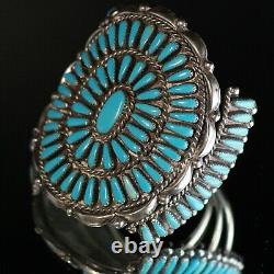 Early Zuni Needle Point Turquoise Massive Cuff Bracelet