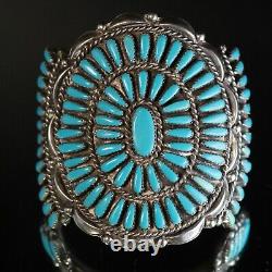 Early Zuni Needle Point Turquoise Massive Cuff Bracelet