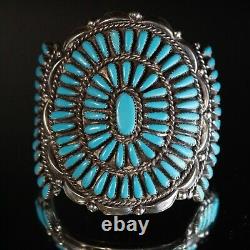 Early Zuni Needle Point Turquoise Massive Cuff Bracelet