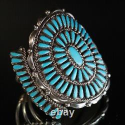 Early Zuni Needle Point Turquoise Massive Cuff Bracelet