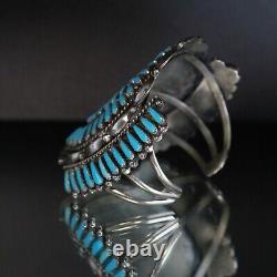 Early Zuni Needle Point Turquoise Massive Cuff Bracelet