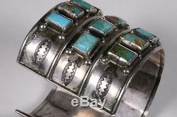 Early Zuni Pueblo Silver & Turquoise Bracelet-31 Hand-Cut Stones-Native American