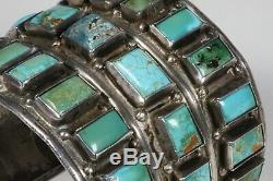 Early Zuni Pueblo Silver & Turquoise Bracelet-31 Hand-Cut Stones-Native American