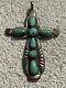 Early Zuni Signed Horace Iule Gem Turquoise Sterling Silver Cross 1930-1940s