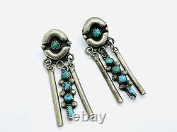 Early Zuni Sterling Silver Petit Point Drop Dangle Native American Earrings