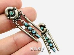 Early Zuni Sterling Silver Petit Point Drop Dangle Native American Earrings