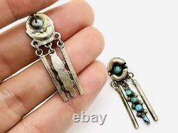 Early Zuni Sterling Silver Petit Point Drop Dangle Native American Earrings