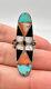 Early Zuni Sterling Silver Turquoise Onyx Mop & Shell Flush Inlay Long Ring