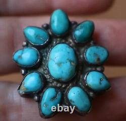 Early Zuni Turquoise & Silver Cluster Ring-Native American-1940-Leekya Deyuse