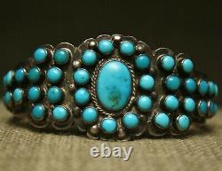 Early Zuni Vintage Native American Turquoise Ingot Sterling Silver Cuff Bracelet