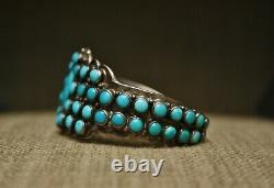 Early Zuni Vintage Native American Turquoise Ingot Sterling Silver Cuff Bracelet