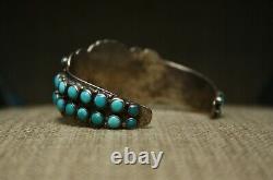 Early Zuni Vintage Native American Turquoise Ingot Sterling Silver Cuff Bracelet