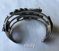 Early Zuni channel inlay Sterling Silver multi stone inlay bracelet with Kachina