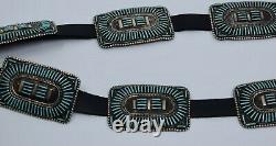 Early fine large needle point Zuni turquoise cluster Sterling silver concho belt
