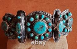 Early navajo sterling Silver Native American Turquoise cluster repousse cuff