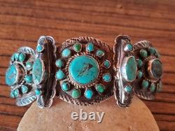 Early navajo sterling Silver Native American Turquoise cluster repousse cuff