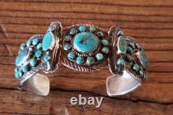 Early navajo sterling Silver Native American Turquoise cluster repousse cuff Early navajo sterling Silver Native American Turquoise cluster repousse cuff