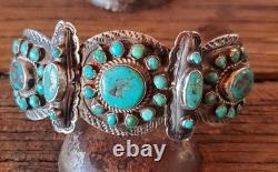 Early navajo sterling Silver Native American Turquoise cluster repousse cuff