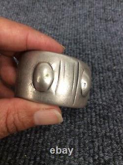 Early old pawn Native American Navajo Ingot Silver stamp cuff bracelet