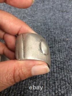 Early old pawn Native American Navajo Ingot Silver stamp cuff bracelet