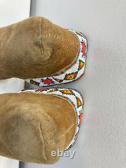 Early plains authentic Native American moccasins souix suede shoes Tribal #123