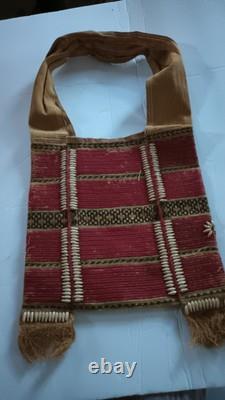 Early primitive antique Bag With Shell Decorations Native American Handwoven