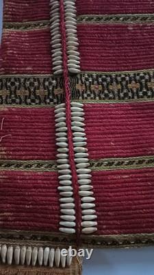 Early primitive antique Bag With Shell Decorations Native American Handwoven
