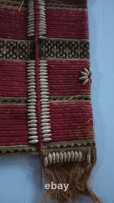 Early primitive antique Bag With Shell Decorations Native American Handwoven