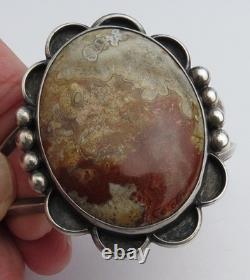 Early rust white agate native American signed vtg sterling silver cuff bracelet
