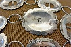 Early signed TOMMY SINGER Navajo Link CONCHO BELT Sterling Silver Thomas buckle