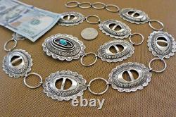 Early signed TOMMY SINGER Navajo Link CONCHO BELT Sterling Silver Thomas buckle