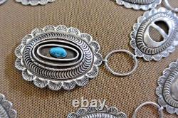 Early signed TOMMY SINGER Navajo Link CONCHO BELT Sterling Silver Thomas buckle