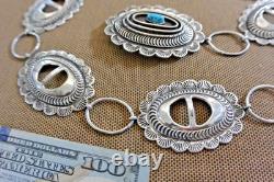 Early signed TOMMY SINGER Navajo Link CONCHO BELT Sterling Silver Thomas buckle