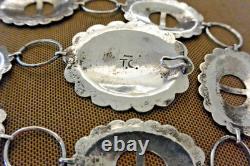 Early signed TOMMY SINGER Navajo Link CONCHO BELT Sterling Silver Thomas buckle